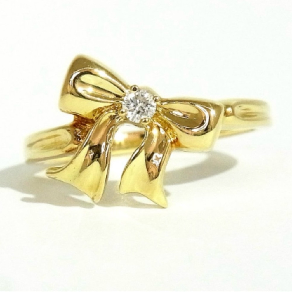 Vintage Tiffany & Co. 18k Yellow Gold Diamond Ribbon Bow Ring Size 5
